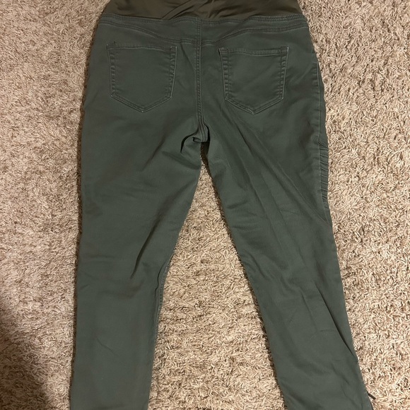 Isabel Maternity Full Panel Over Belly Moto Zip Ankle Olive Green Jeggings - Picture 2 of 4
